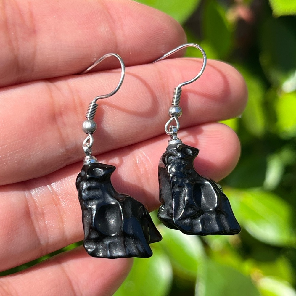 Stainless steel black obsidian dragon head earrings‎